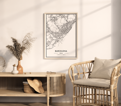 Barcelona Spain City Map Wall Art, Modern Black and White Print, Minimalist Home & Office Decor, Trendy Aesthetic Travel Poster, Gallery Art