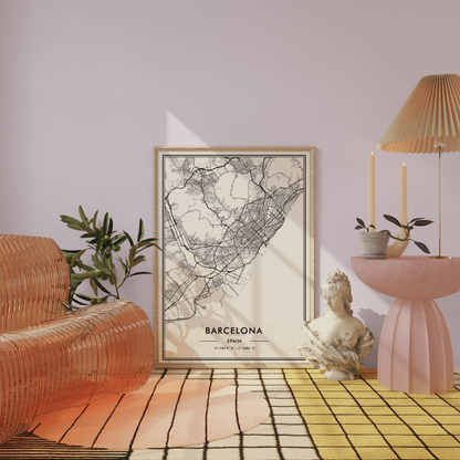 Barcelona Spain City Map Wall Art, Modern Black and White Print, Minimalist Home & Office Decor, Trendy Aesthetic Travel Poster, Gallery Art