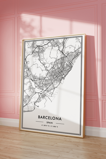 Barcelona Spain City Map Wall Art, Modern Black and White Print, Minimalist Home & Office Decor, Trendy Aesthetic Travel Poster, Gallery Art