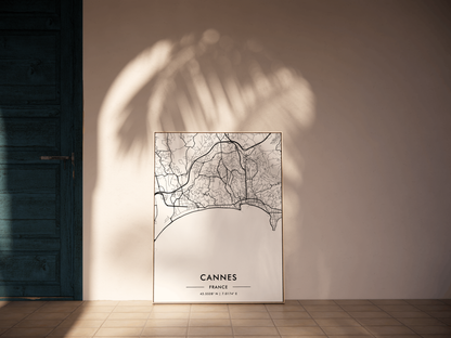 Cannes France City Map Wall Art, Mediterranean Coast Travel Print, Contemporary Black & White Poster, French Riviera Art, Modern Home Decor