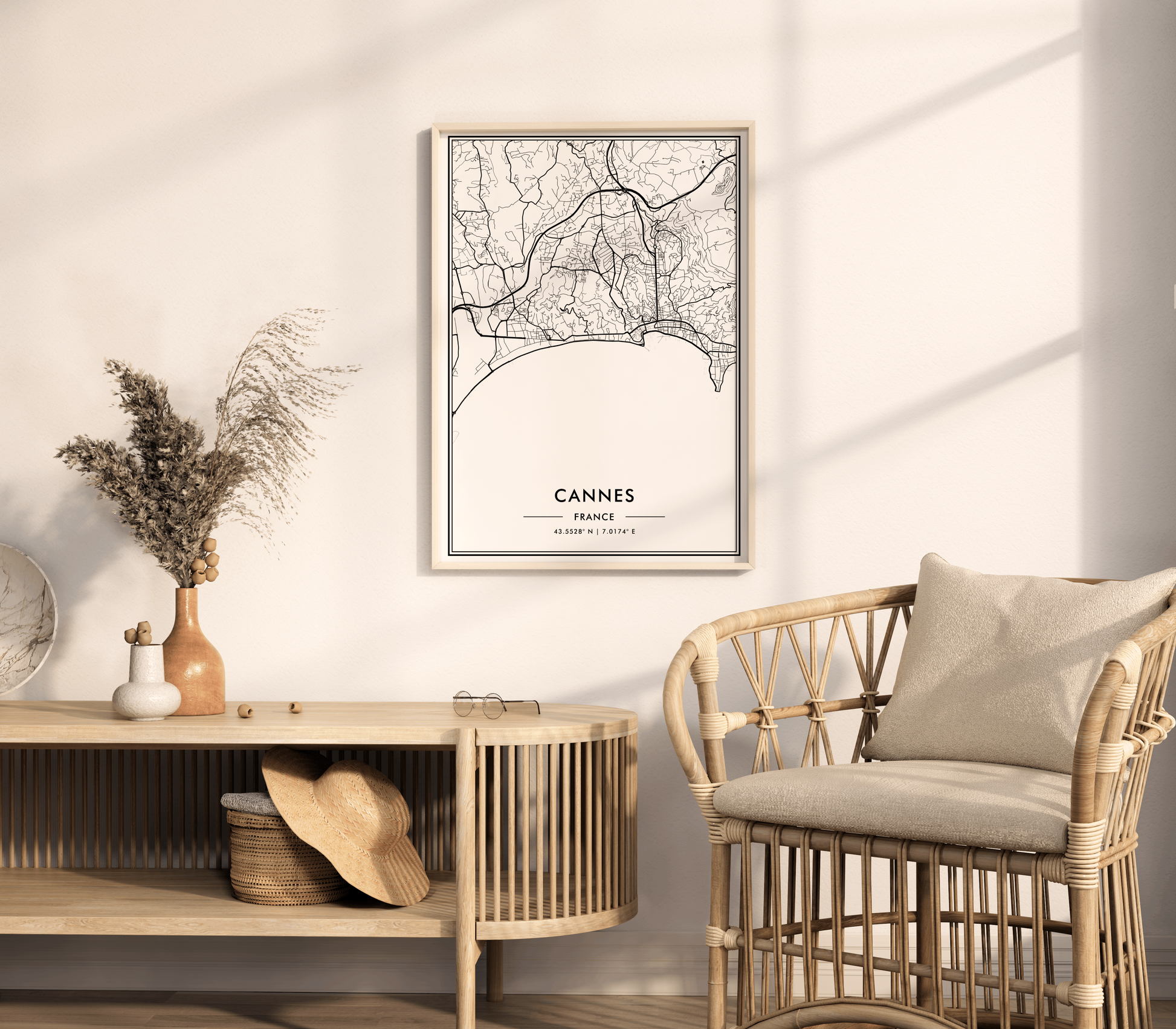 Cannes France City Map Wall Art, Mediterranean Coast Travel Print, Contemporary Black & White Poster, French Riviera Art, Modern Home Decor
