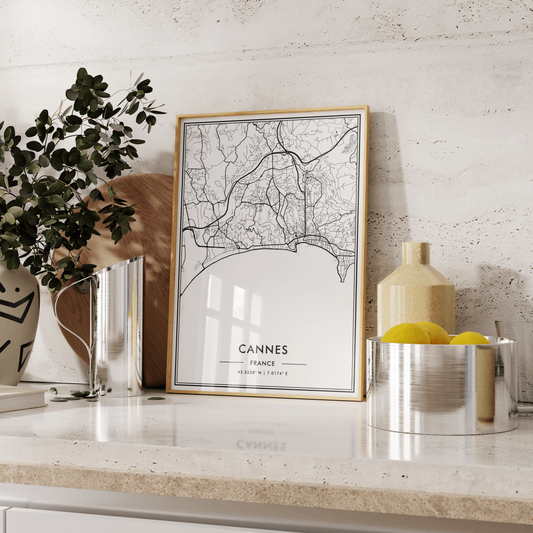 Cannes France City Map Wall Art, Mediterranean Coast Travel Print, Contemporary Black & White Poster, French Riviera Art, Modern Home Decor