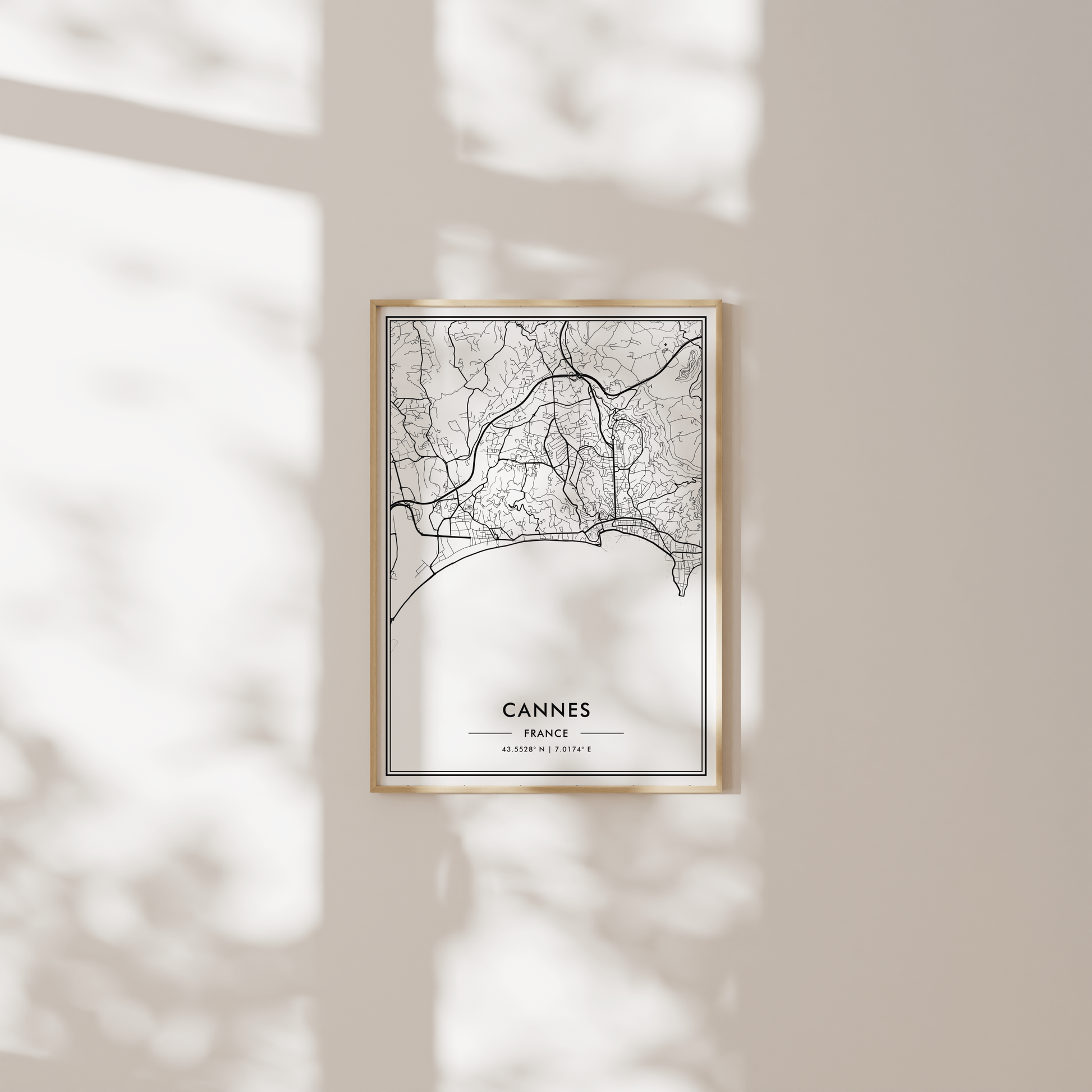 Cannes France City Map Wall Art, Mediterranean Coast Travel Print, Contemporary Black & White Poster, French Riviera Art, Modern Home Decor