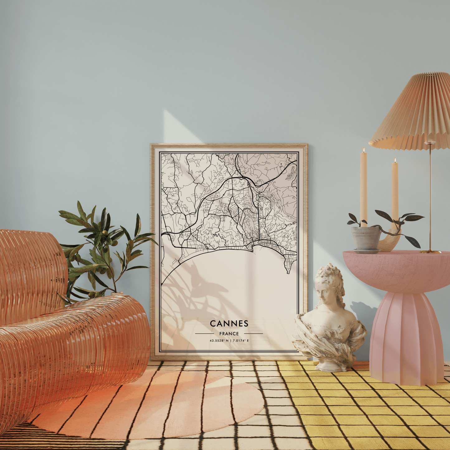 Cannes France City Map Wall Art, Mediterranean Coast Travel Print, Contemporary Black & White Poster, French Riviera Art, Modern Home Decor