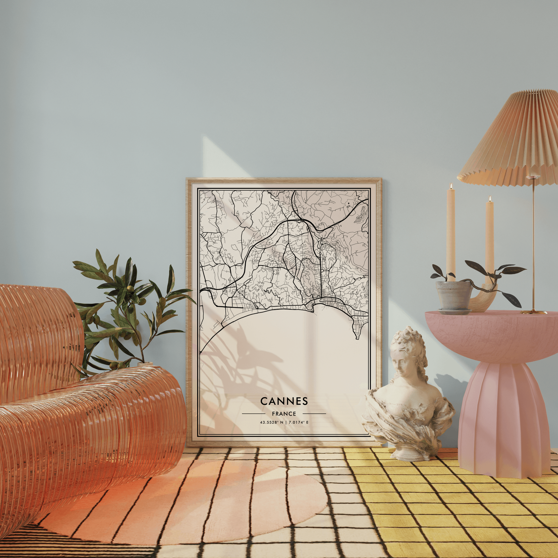 Cannes France City Map Wall Art, Mediterranean Coast Travel Print, Contemporary Black & White Poster, French Riviera Art, Modern Home Decor
