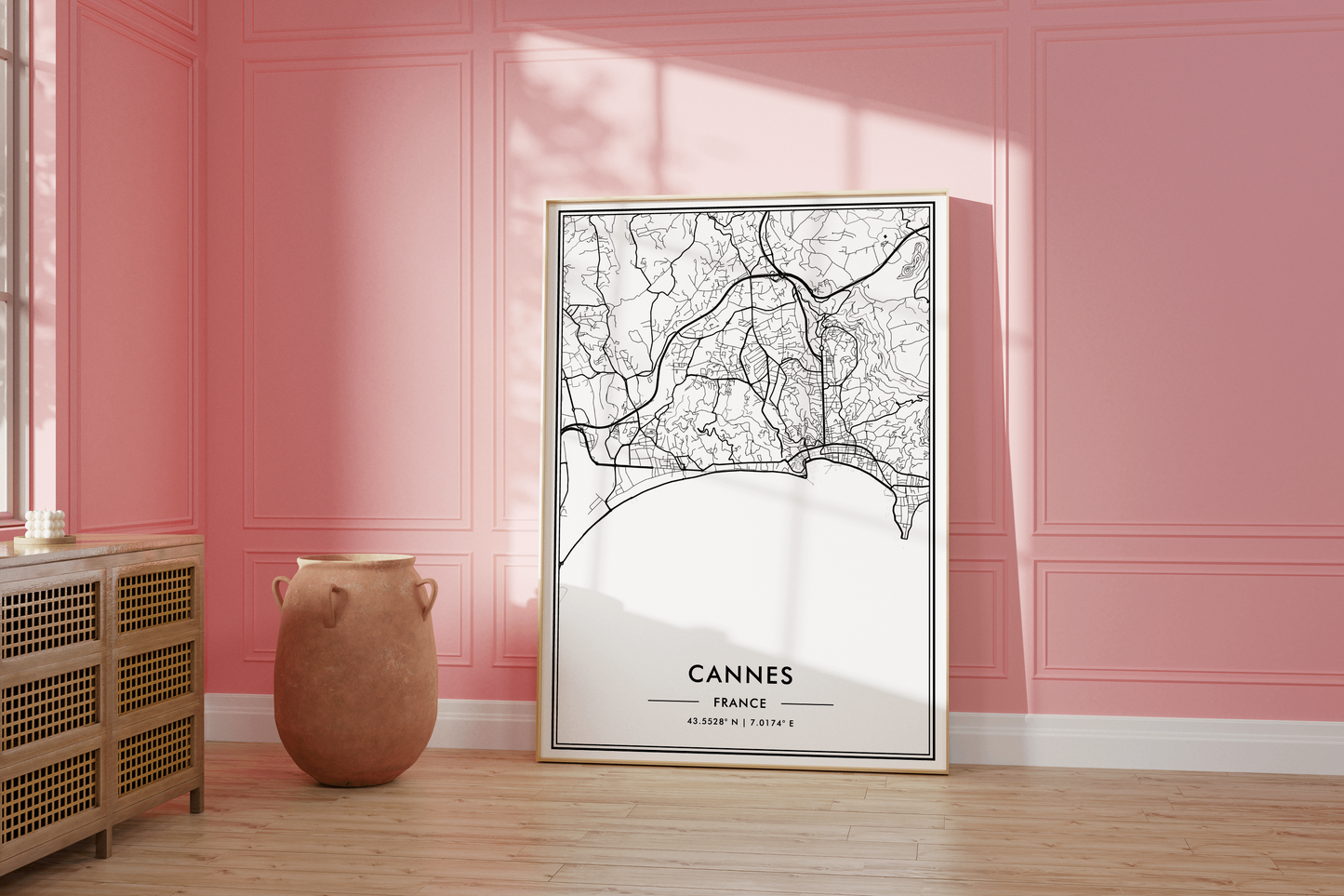 Cannes France City Map Wall Art, Mediterranean Coast Travel Print, Contemporary Black & White Poster, French Riviera Art, Modern Home Decor