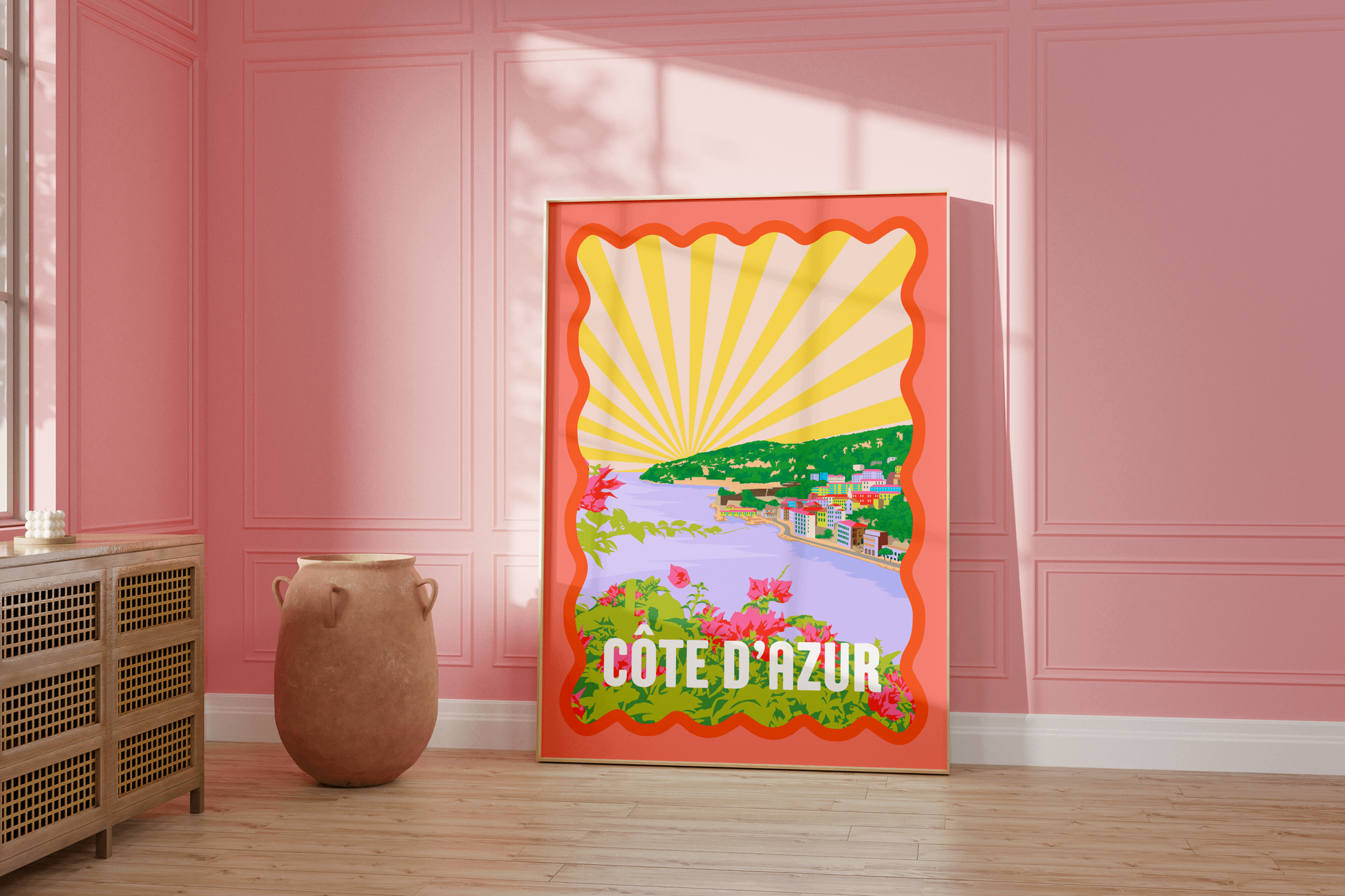 French Riviera Wall Art, Côte d'Azur Print, Quirky Retro Travel Postcard, Colorful Funky Poster, Eclectic Home Decor, Modern Abstract Art