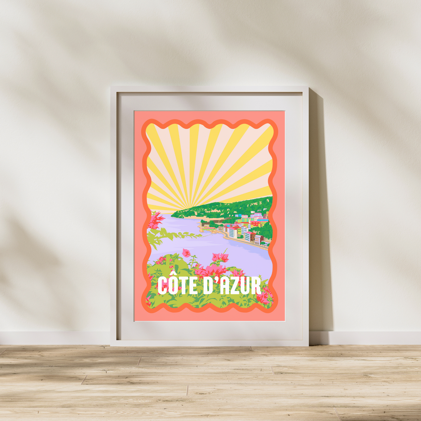French Riviera Wall Art, Côte d'Azur Print, Quirky Retro Travel Postcard, Colorful Funky Poster, Eclectic Home Decor, Modern Abstract Art