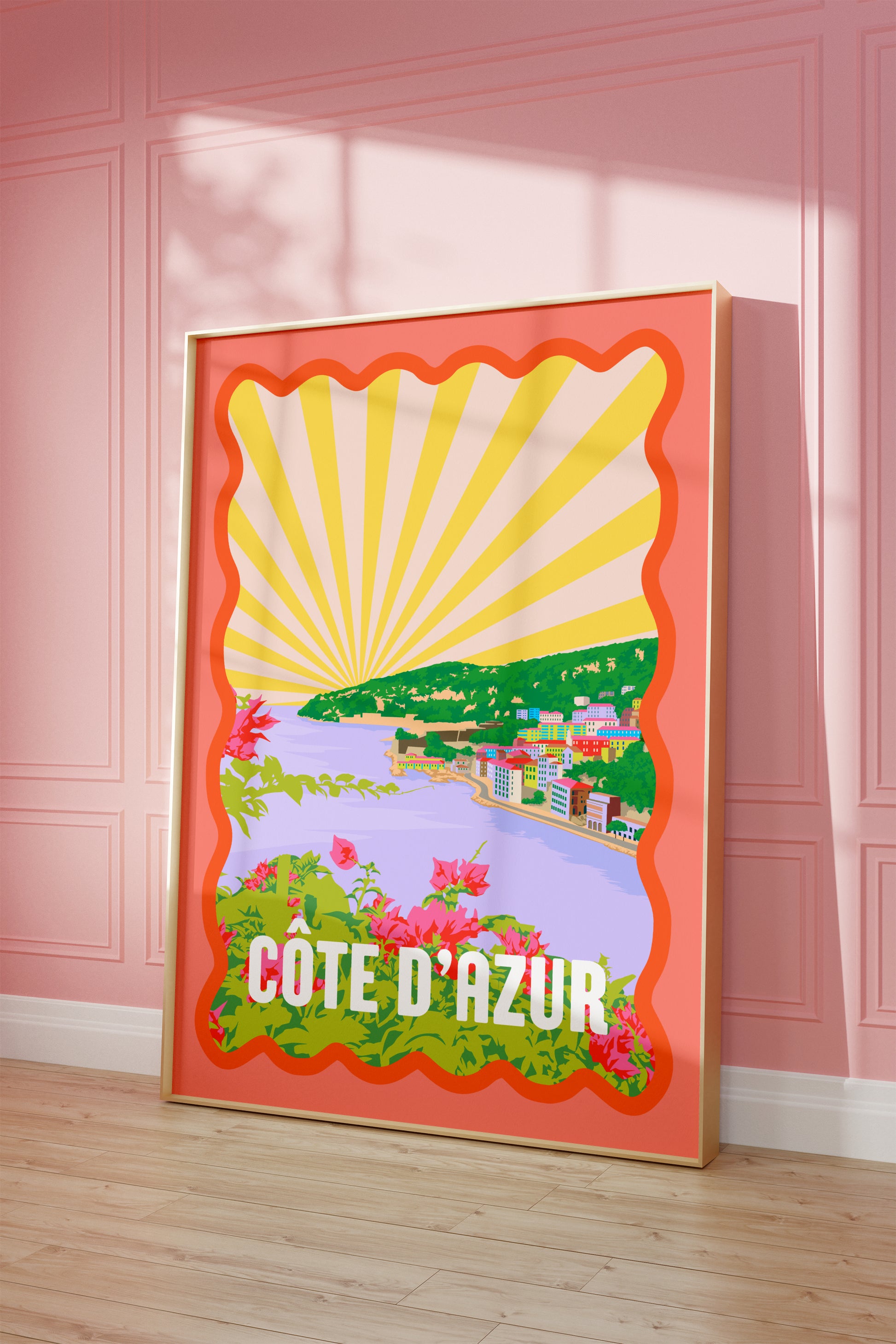 French Riviera Wall Art, Côte d'Azur Print, Quirky Retro Travel Postcard, Colorful Funky Poster, Eclectic Home Decor, Modern Abstract Art