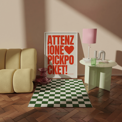 Attenzione Pickpocket Wall Art, Trendy Viral Quote Poster, Bold Red Typography, Funny Printable