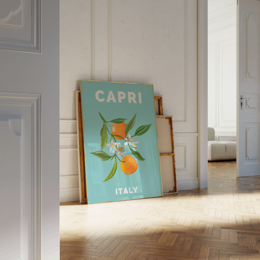 Fruit Market Poster, Capri Italy Wall Art, Oranges Illustration, Pastel Cottagecore Decor, Kitchen Wall Art, Aesthetic Trendy Travel Print