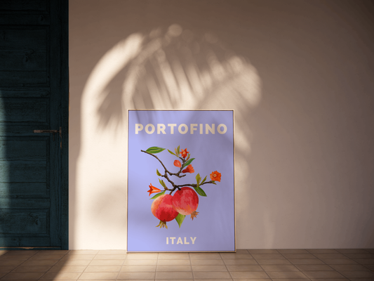 Fruit Market Wall Art, Portofino Italy Poster, Pomegranate Illustration, Trendy Aesthetic Print, Cottagecore Decor, Botanical Digital Art