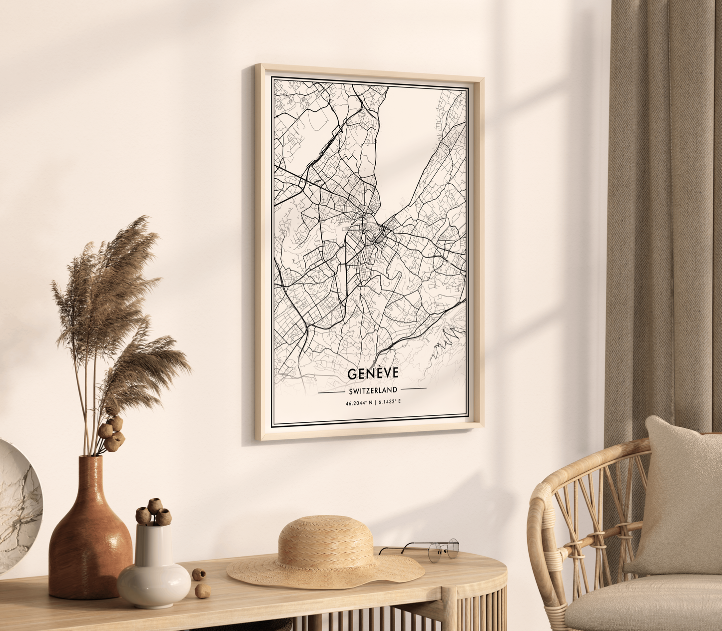 Geneva City Map Wall Art, Modern Black and White Print, Switzerland Minimalist Travel Poster, Aesthetic Home Decor, Swiss Gift, Trendy Art