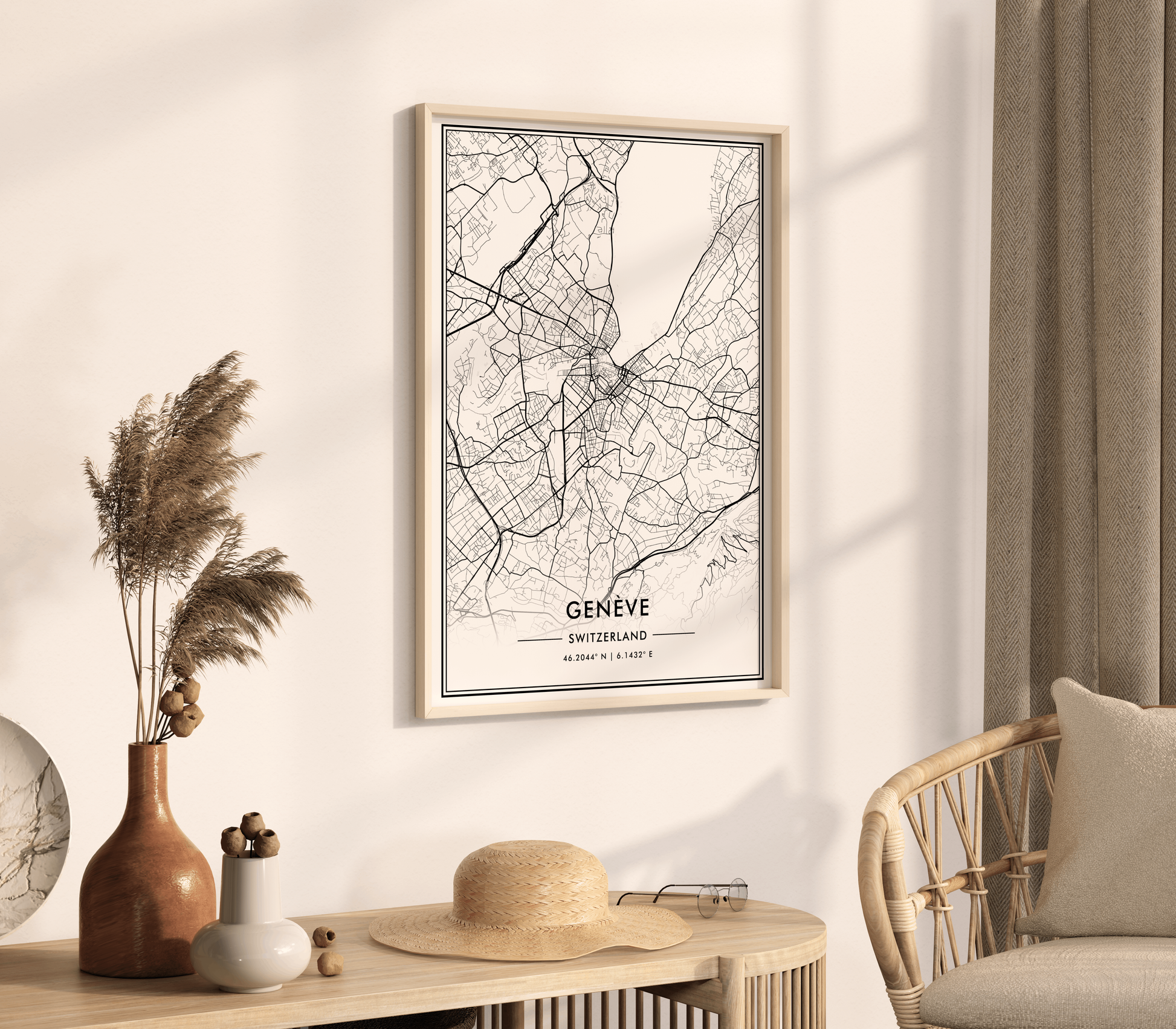 Geneva City Map Wall Art, Modern Black and White Print, Switzerland Minimalist Travel Poster, Aesthetic Home Decor, Swiss Gift, Trendy Art