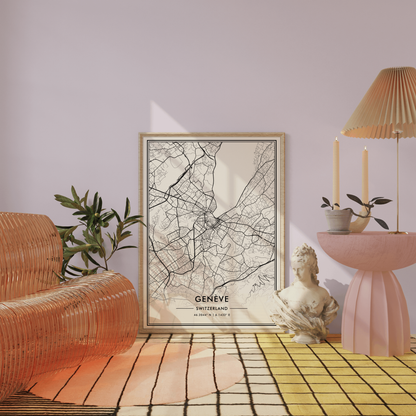 Geneva City Map Wall Art, Modern Black and White Print, Switzerland Minimalist Travel Poster, Aesthetic Home Decor, Swiss Gift, Trendy Art