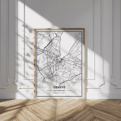 Geneva City Map Wall Art, Modern Black and White Print, Switzerland Minimalist Travel Poster, Aesthetic Home Decor, Swiss Gift, Trendy Art