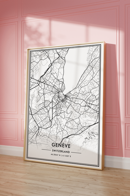 Geneva City Map Wall Art, Modern Black and White Print, Switzerland Minimalist Travel Poster, Aesthetic Home Decor, Swiss Gift, Trendy Art