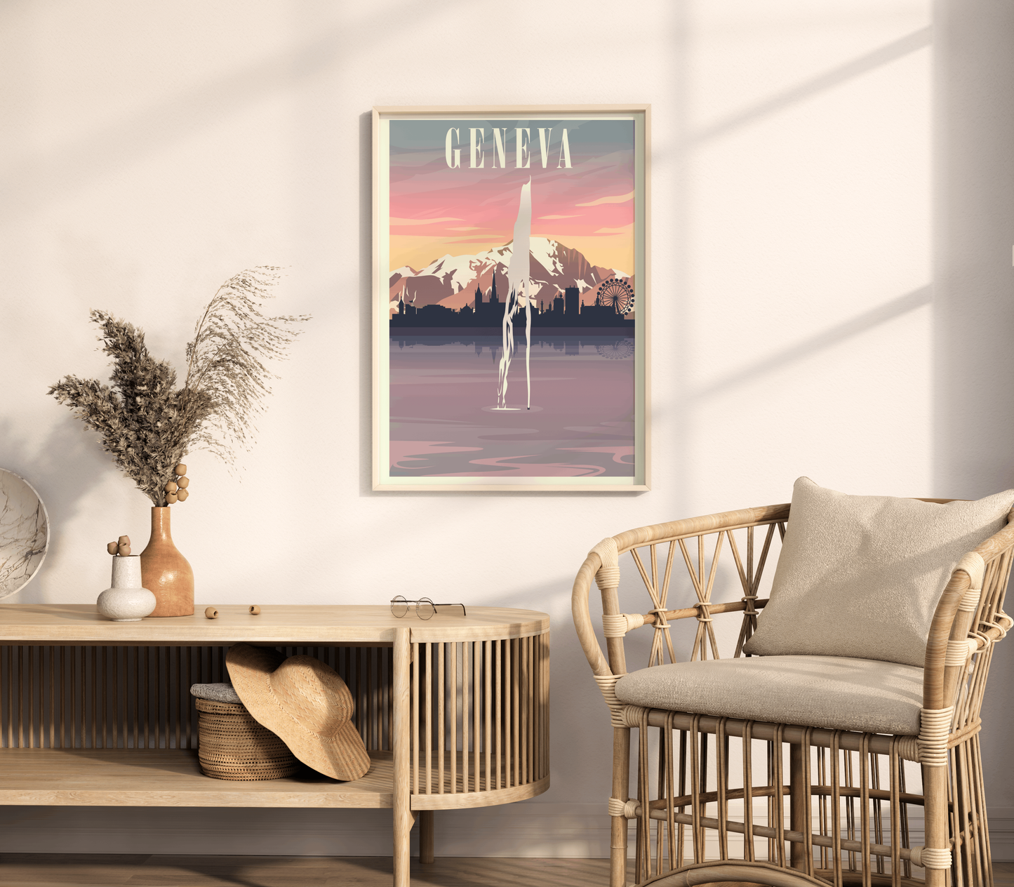 Jet d'Eau Fountain Travel Poster, Geneva Switzerland Wall Art, Etsy Suisse, Swiss Gift, Geneve, Lac Leman