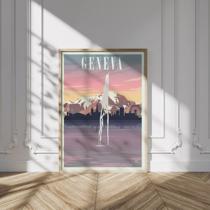 Jet d'Eau Fountain Travel Poster, Geneva Switzerland Wall Art, Etsy Suisse, Swiss Gift, Geneve, Lac Leman