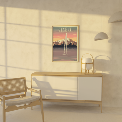 Jet d'Eau Fountain Travel Poster, Geneva Switzerland Wall Art, Etsy Suisse, Swiss Gift, Geneve, Lac Leman