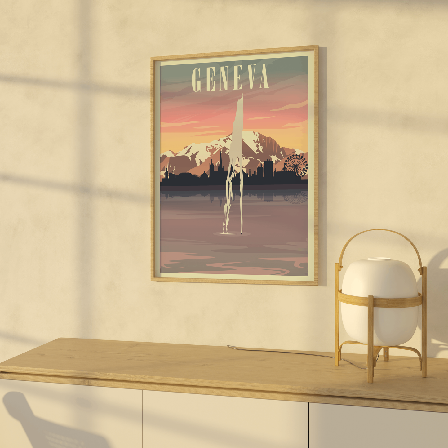 Jet d'Eau Fountain Travel Poster, Geneva Switzerland Wall Art, Etsy Suisse, Swiss Gift, Geneve, Lac Leman