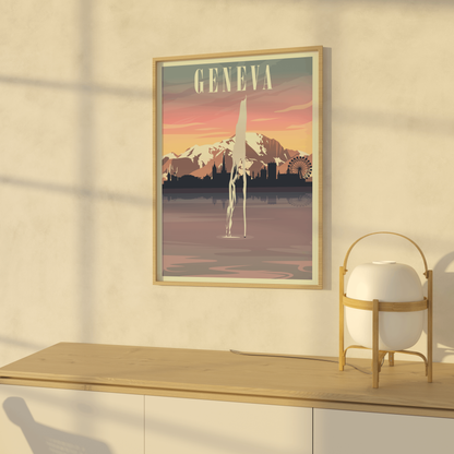 Jet d'Eau Fountain Travel Poster, Geneva Switzerland Wall Art, Etsy Suisse, Swiss Gift, Geneve, Lac Leman