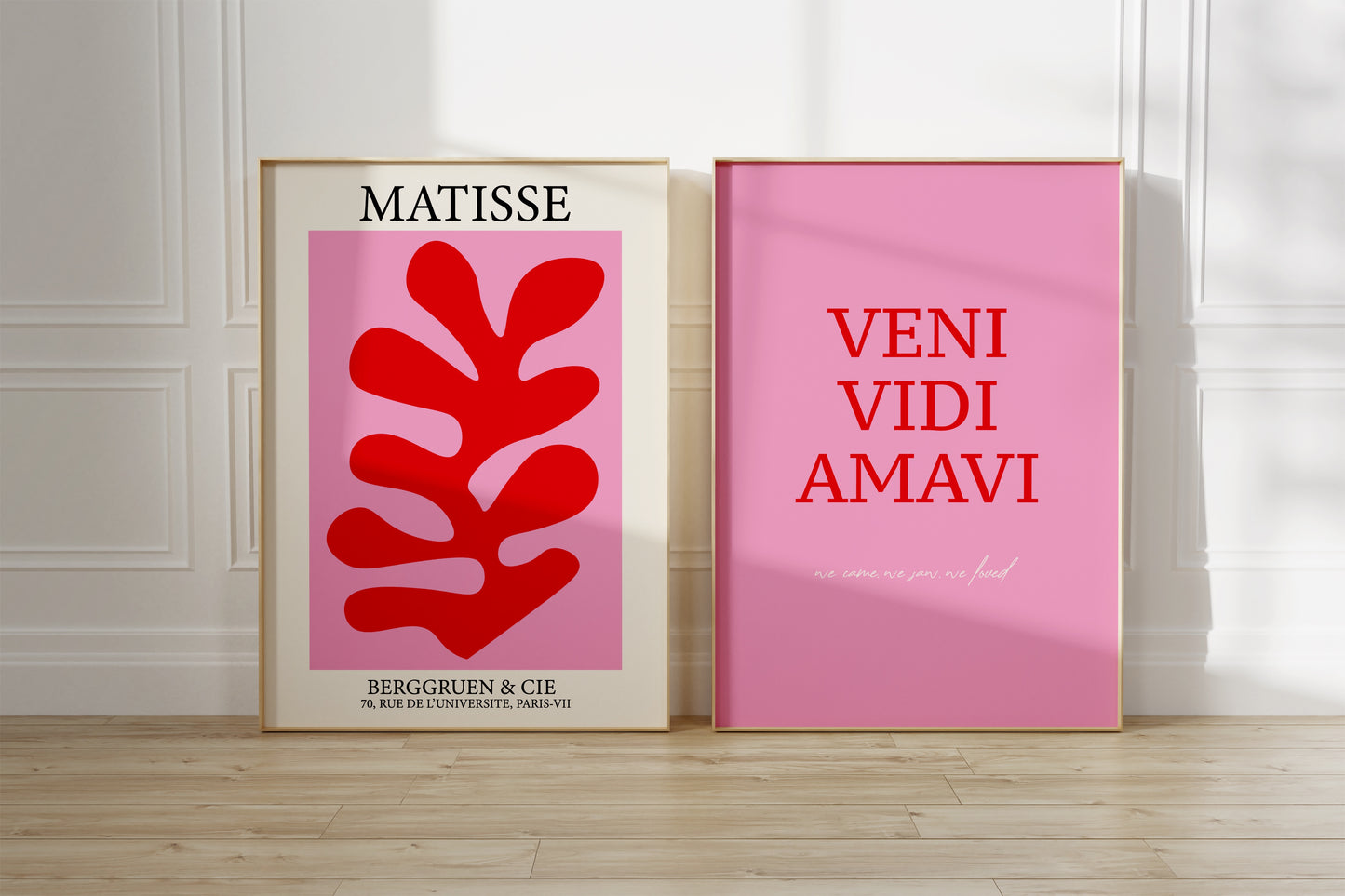 Gallery Wall Art Set of 3, Henri Matisse Flower Market & Veni Vidi Amavi Posters, Aesthetic Pink Red Decor, Printable Art Bundle, Trendy Set