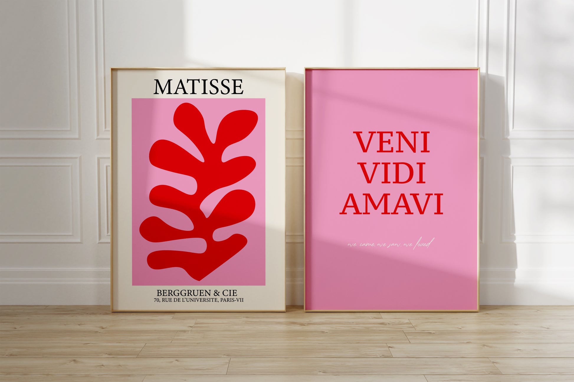 Gallery Wall Art Set of 3, Henri Matisse Flower Market & Veni Vidi Amavi Posters, Aesthetic Pink Red Decor, Printable Art Bundle, Trendy Set