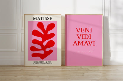 Gallery Wall Art Set of 3, Henri Matisse Flower Market & Veni Vidi Amavi Posters, Aesthetic Pink Red Decor, Printable Art Bundle, Trendy Set