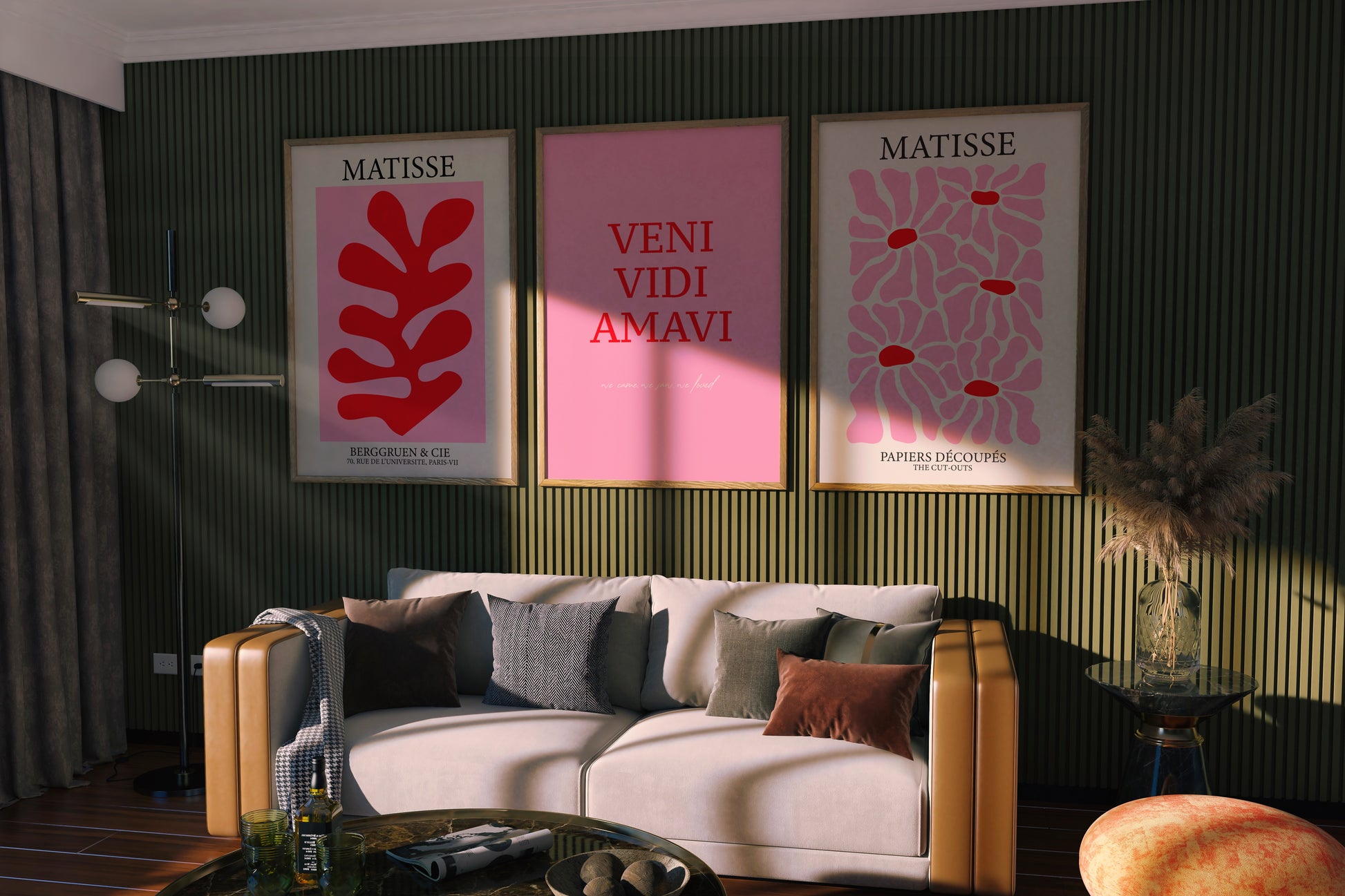Gallery Wall Art Set of 3, Henri Matisse Flower Market & Veni Vidi Amavi Posters, Aesthetic Pink Red Decor, Printable Art Bundle, Trendy Set