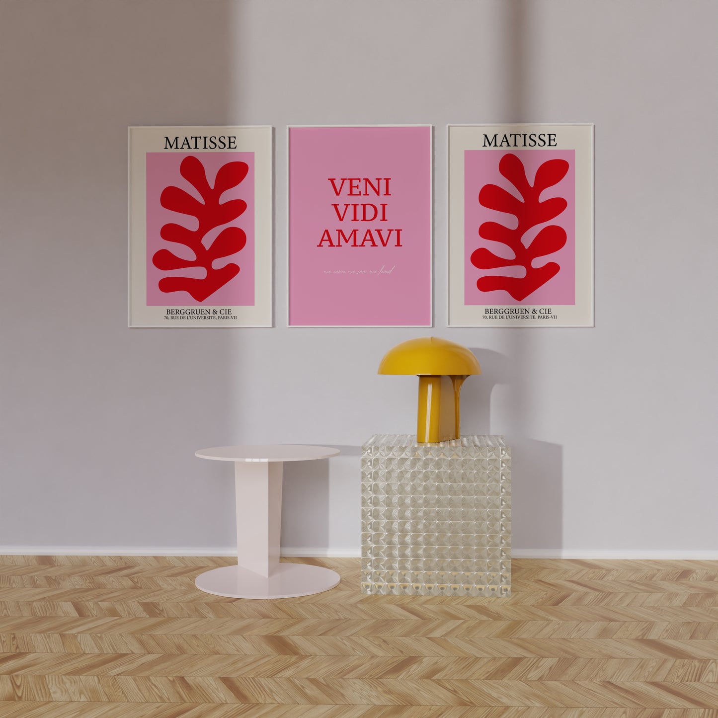 Gallery Wall Art Set of 3, Henri Matisse Flower Market & Veni Vidi Amavi Posters, Aesthetic Pink Red Decor, Printable Art Bundle, Trendy Set