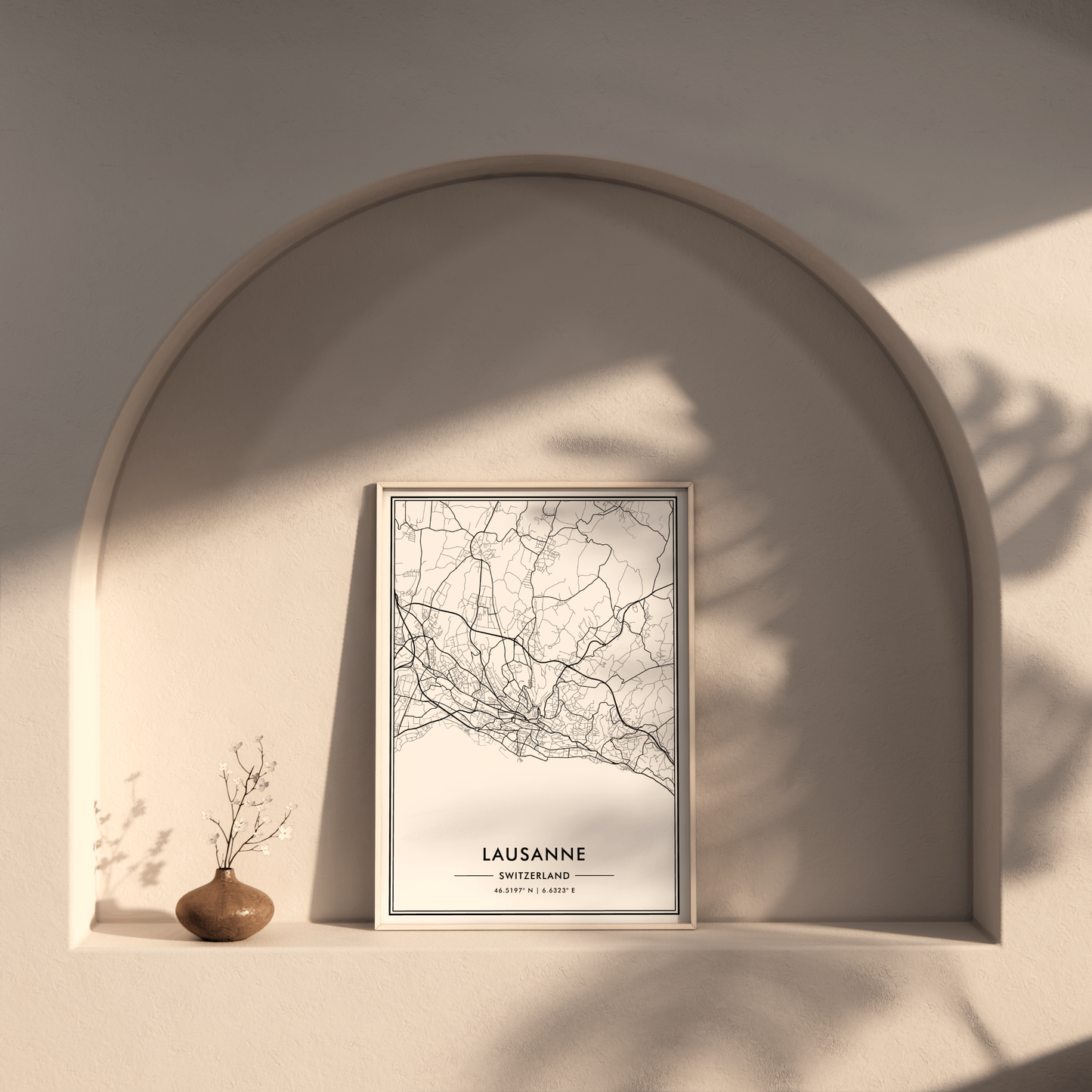 Lausanne Switzerland City Map Wall Art, Contemporary Black and White Print for Home & Office, Modern Minimalist Decor, Swiss Travel Poster 