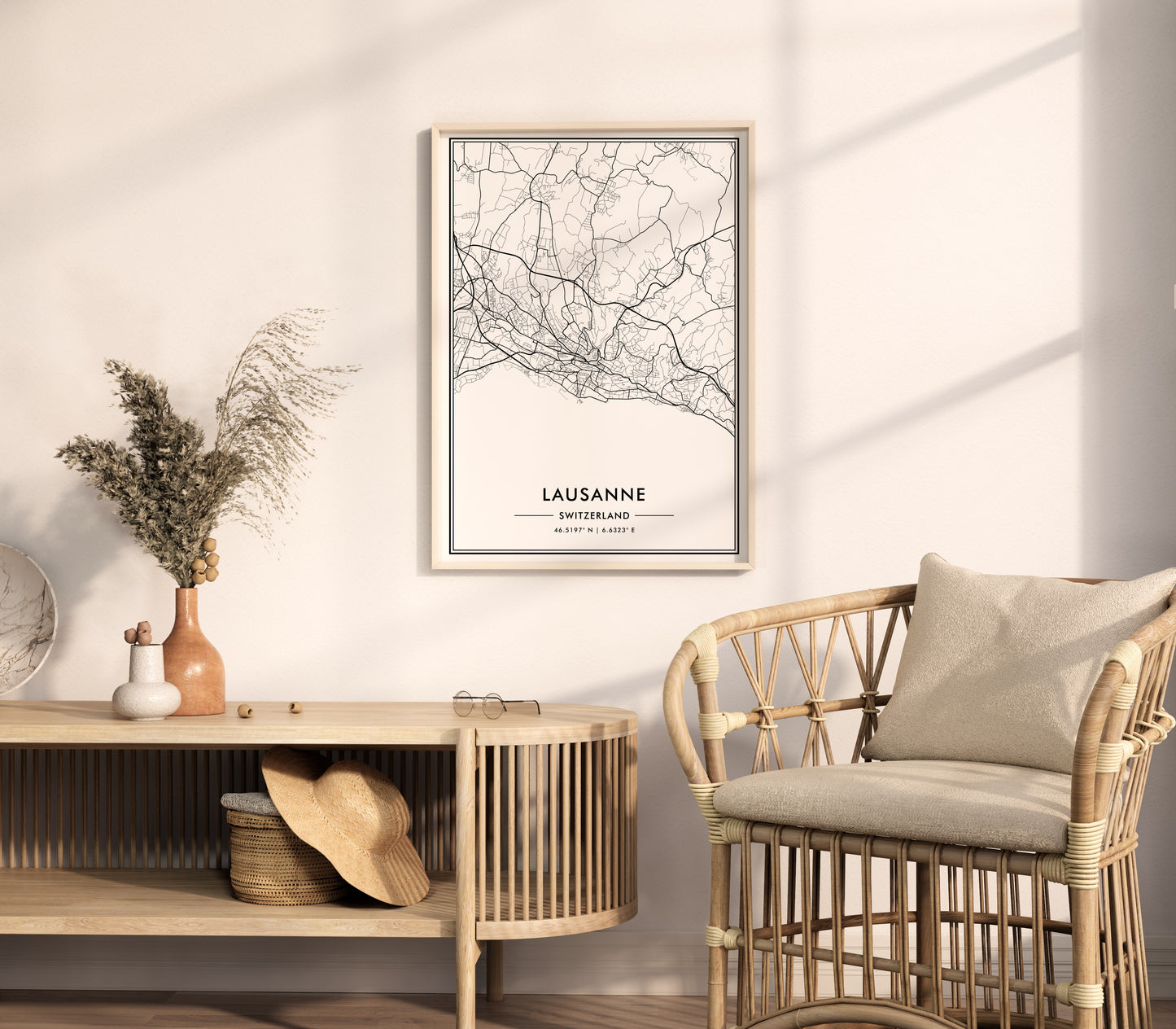 Lausanne Switzerland City Map Wall Art, Contemporary Black and White Print for Home & Office, Modern Minimalist Decor, Swiss Travel Poster 