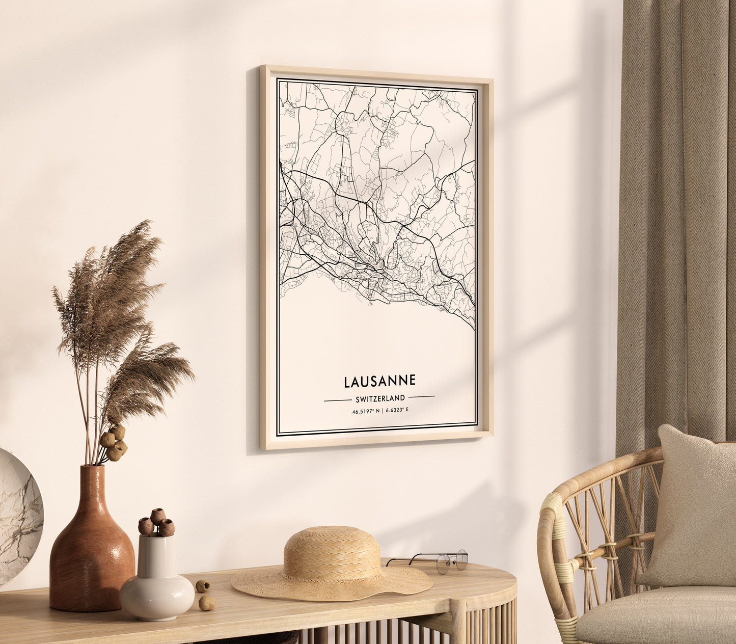 Lausanne Switzerland City Map Wall Art, Contemporary Black and White Print for Home & Office, Modern Minimalist Decor, Swiss Travel Poster 
