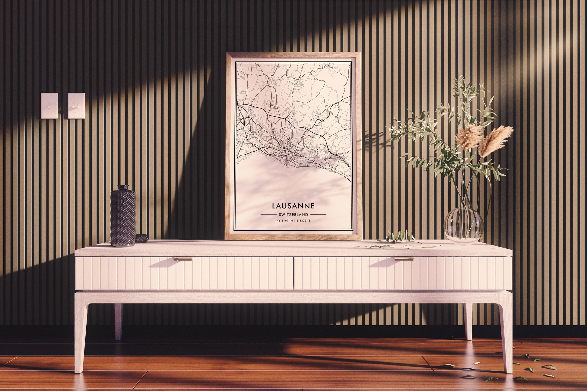 Lausanne Switzerland City Map Wall Art, Contemporary Black and White Print for Home & Office, Modern Minimalist Decor, Swiss Travel Poster 