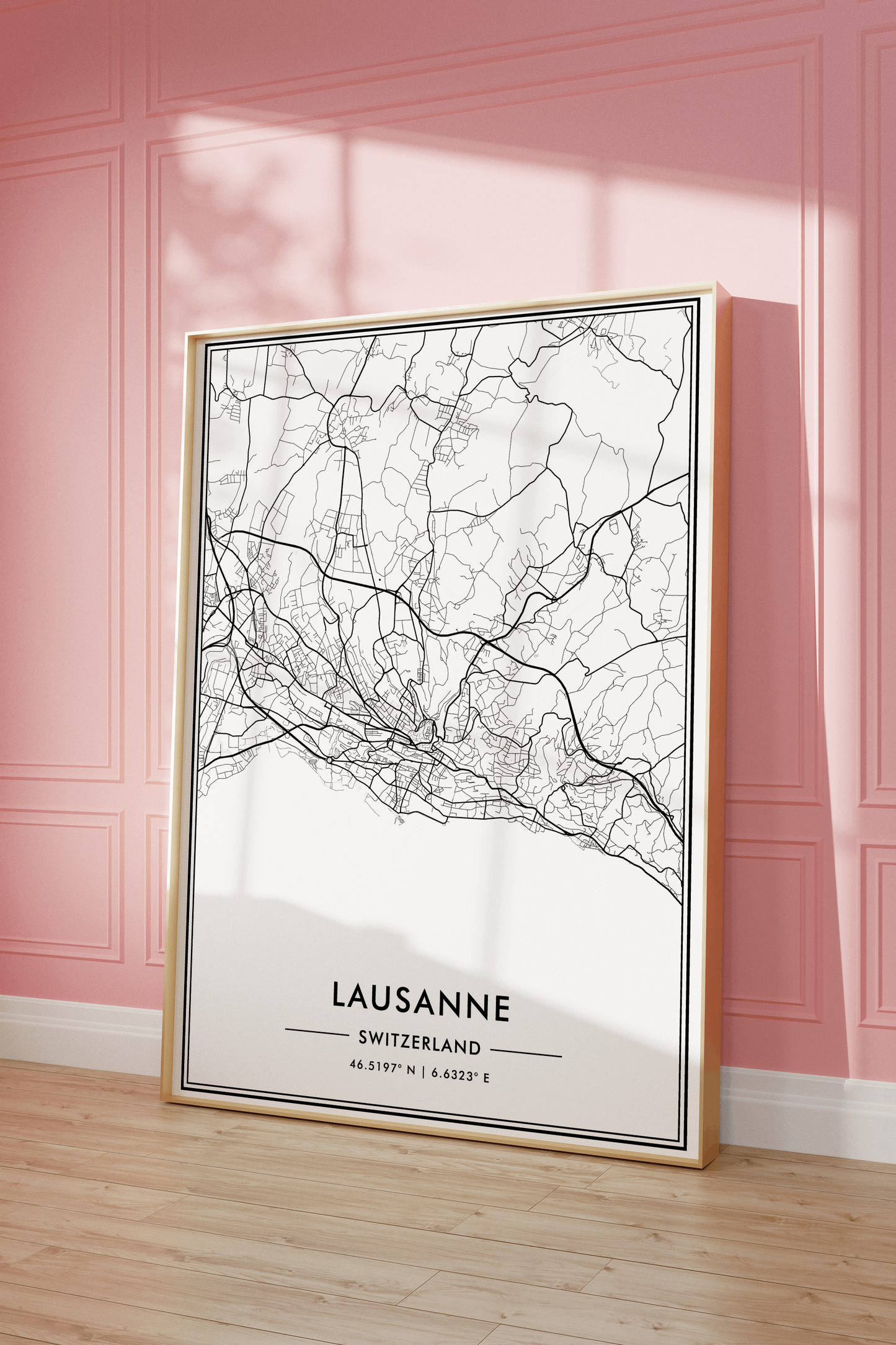 Lausanne Switzerland City Map Wall Art, Contemporary Black and White Print for Home & Office, Modern Minimalist Decor, Swiss Travel Poster 