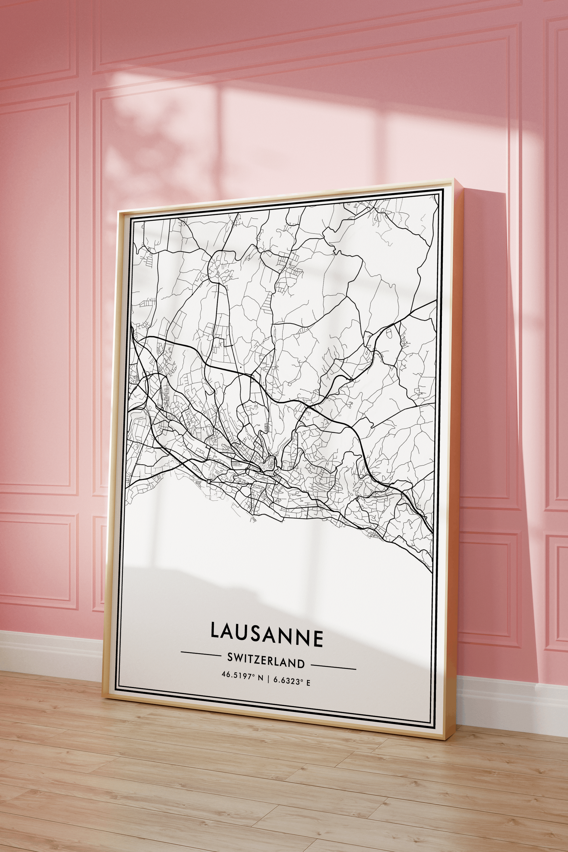 Lausanne Switzerland City Map Wall Art, Contemporary Black and White Print for Home & Office, Modern Minimalist Decor, Swiss Travel Poster 