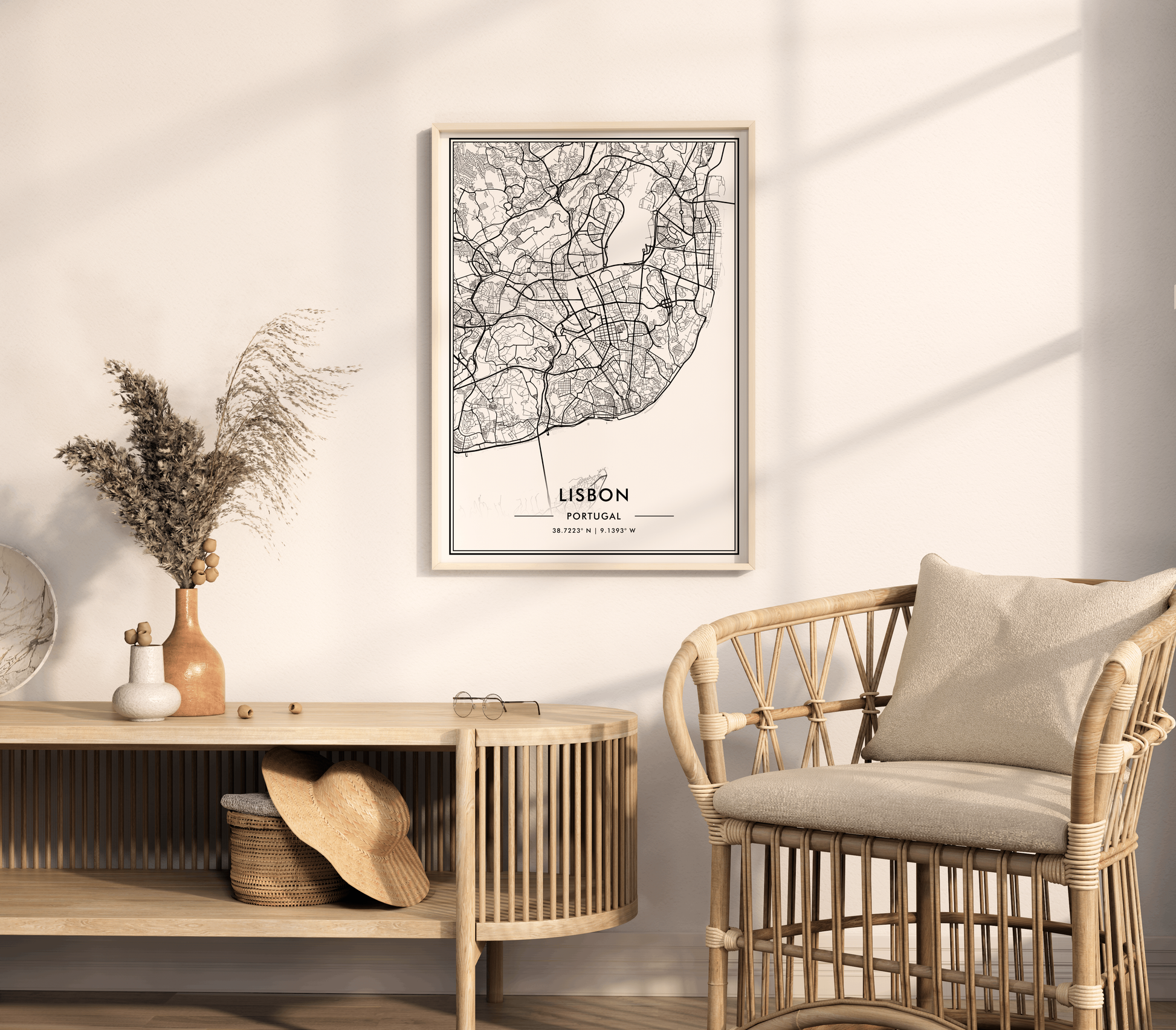 Lisbon Portugal City Map Wall Art, Contemporary Black and White Poster, Aesthetic Home & Office Decor, Modern Travel Print