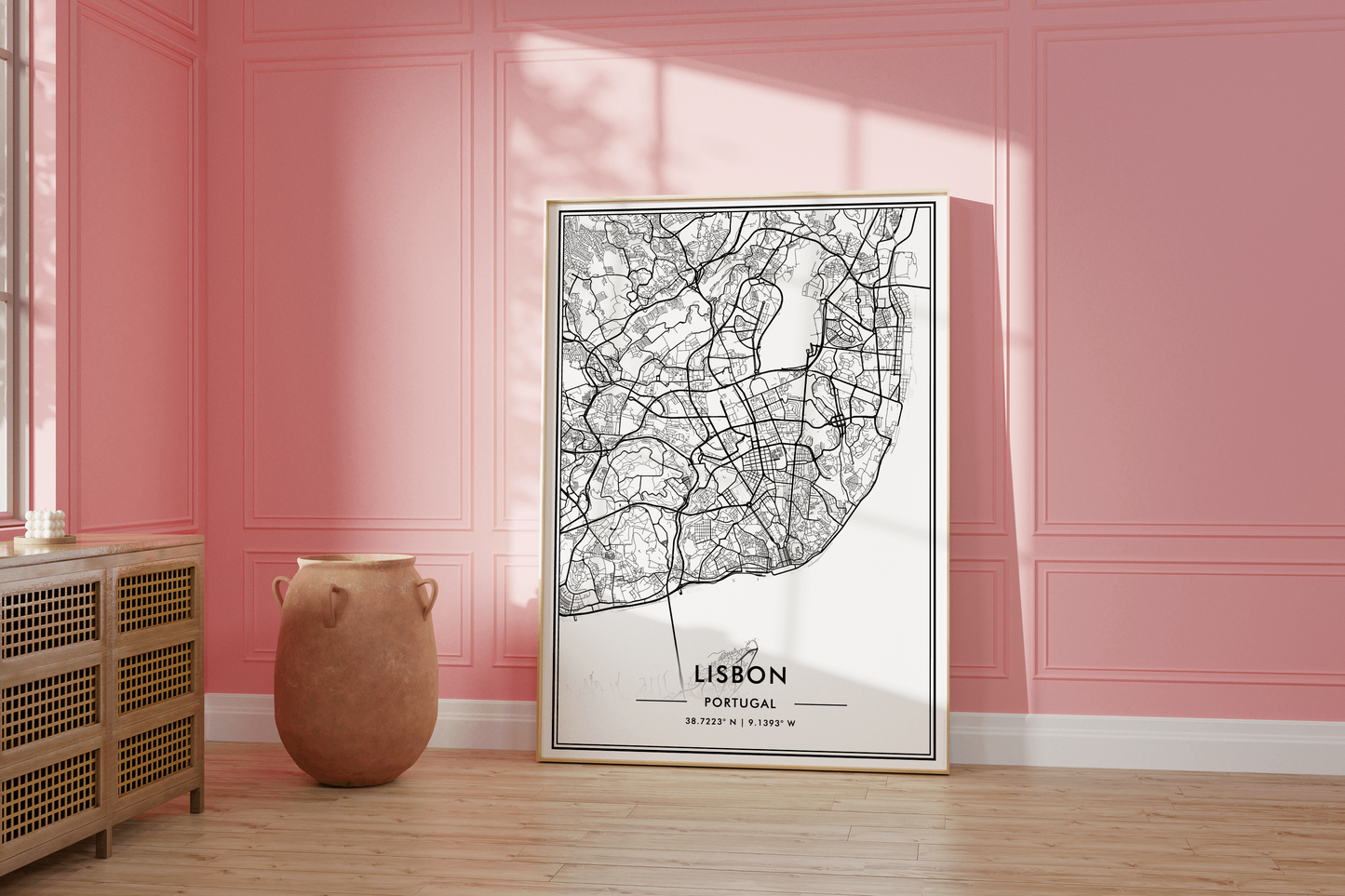 Lisbon Portugal City Map Wall Art, Contemporary Black and White Poster, Aesthetic Home & Office Decor, Modern Travel Print