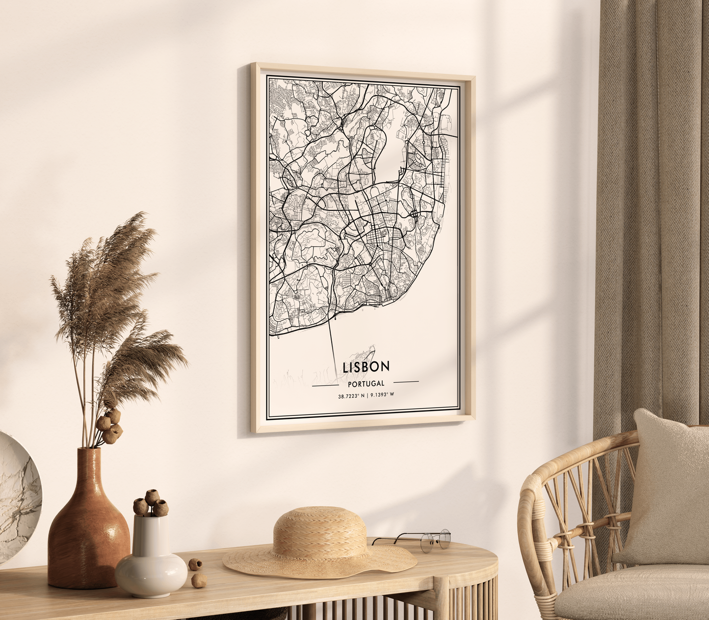 Lisbon Portugal City Map Wall Art, Contemporary Black and White Poster, Aesthetic Home & Office Decor, Modern Travel Print