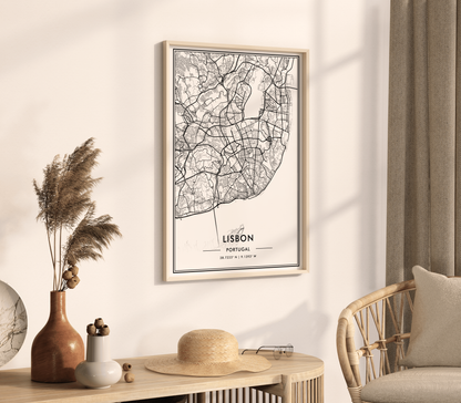 Lisbon Portugal City Map Wall Art, Contemporary Black and White Poster, Aesthetic Home & Office Decor, Modern Travel Print