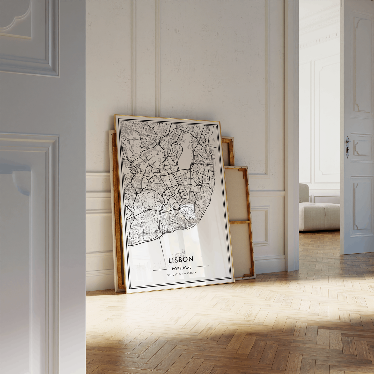 Lisbon Portugal City Map Wall Art, Contemporary Black and White Poster, Aesthetic Home & Office Decor, Modern Travel Print