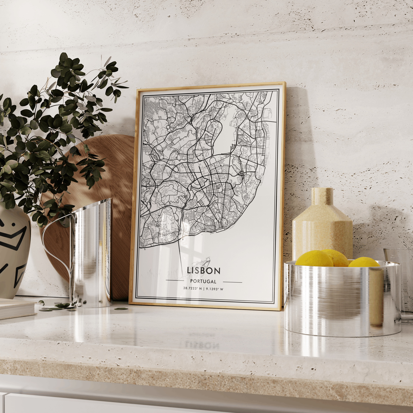 Lisbon Portugal City Map Wall Art, Contemporary Black and White Poster, Aesthetic Home & Office Decor, Modern Travel Print