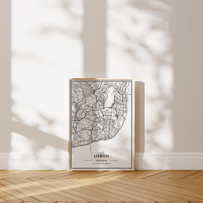 Lisbon Portugal City Map Wall Art, Contemporary Black and White Poster, Aesthetic Home & Office Decor, Modern Travel Print