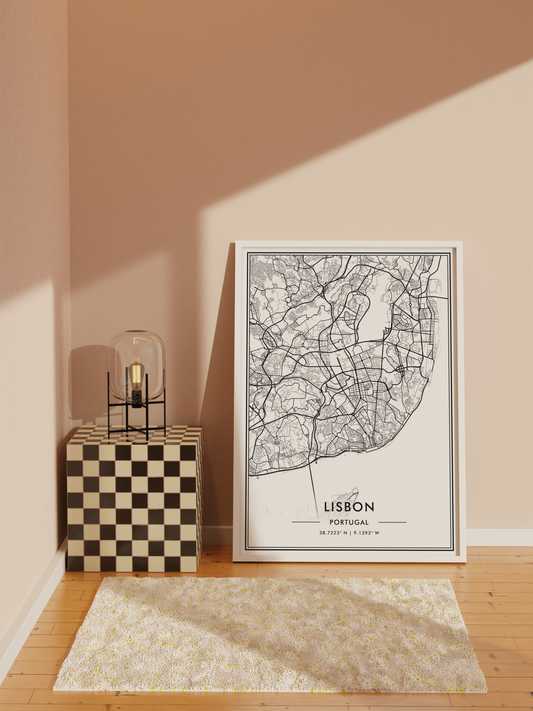 Lisbon Portugal City Map Wall Art, Contemporary Black and White Poster, Aesthetic Home & Office Decor, Modern Travel Print