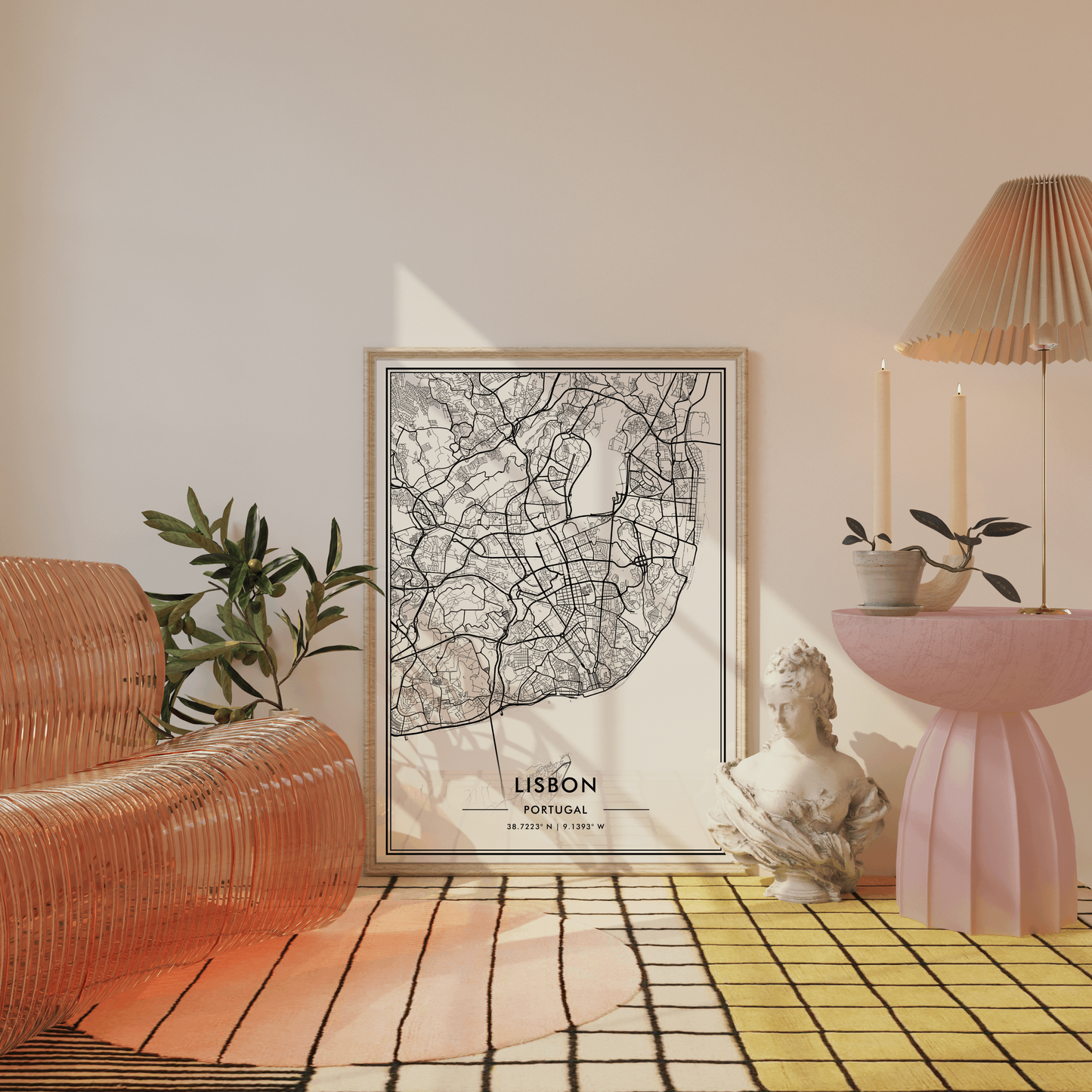 Lisbon Portugal City Map Wall Art, Contemporary Black and White Poster, Aesthetic Home & Office Decor, Modern Travel Print