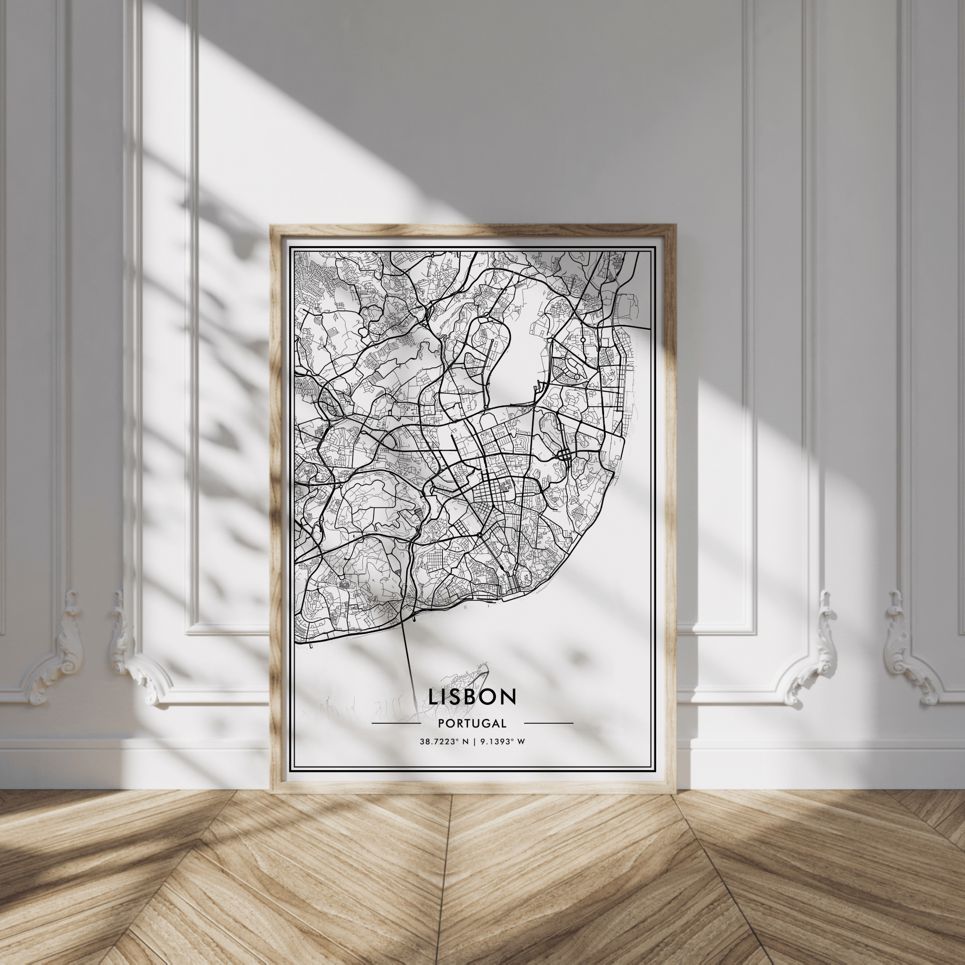 Lisbon Portugal City Map Wall Art, Contemporary Black and White Poster, Aesthetic Home & Office Decor, Modern Travel Print