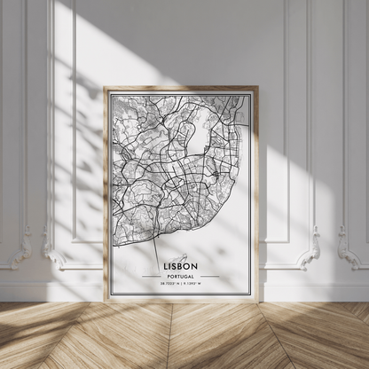 Lisbon Portugal City Map Wall Art, Contemporary Black and White Poster, Aesthetic Home & Office Decor, Modern Travel Print