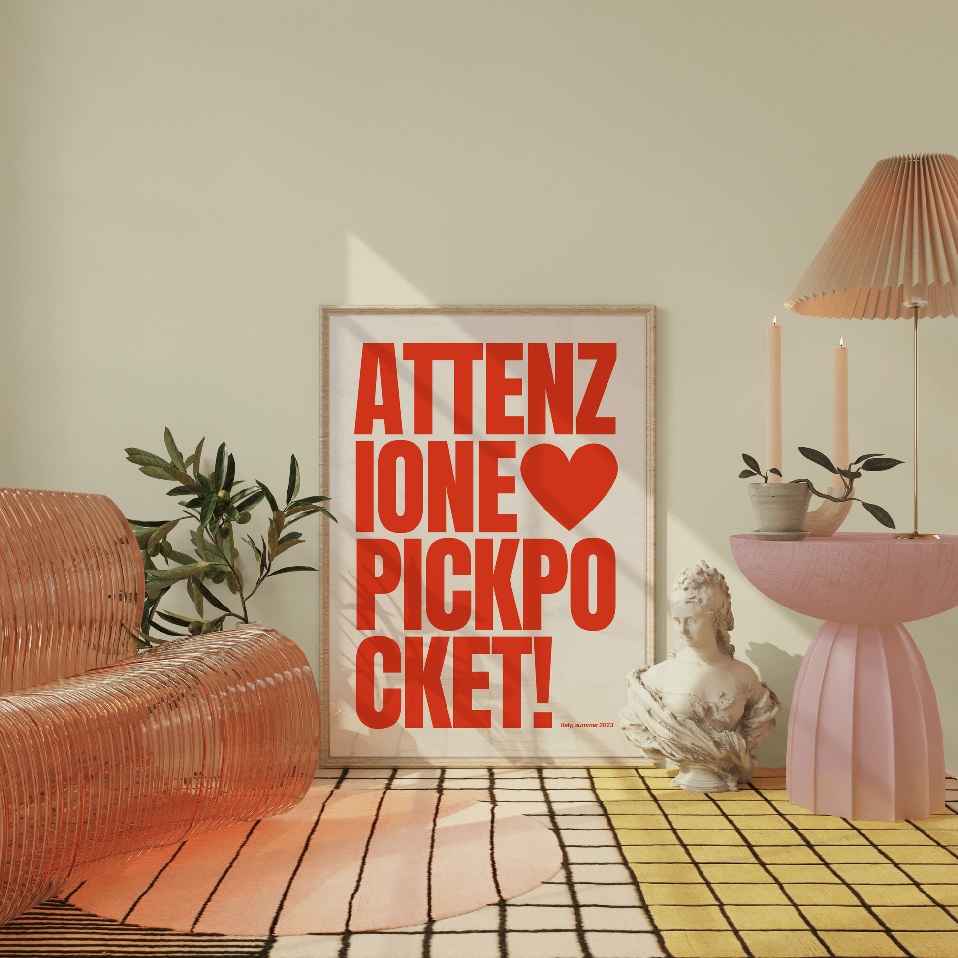 Attenzione Pickpocket Wall Art, Trendy Viral Quote Poster, Bold Red Typography, Funny Printable