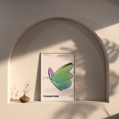 Metallic Butterfly Wall Art, Green Purple Chrome Holographic Poster, Funky Room Decor, Abstract Illustration, Trendy Aesthetic Museum Print